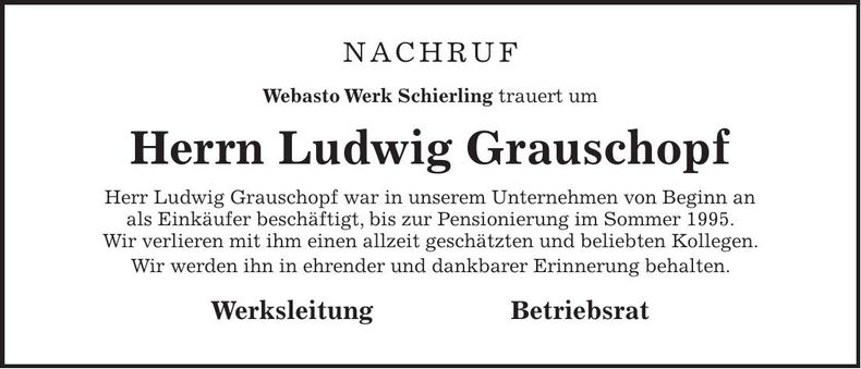 Traueranzeige Ludwig Grauschopf