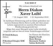 Traueranzeige Xaver Loibl