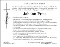 Traueranzeige Johann Preu