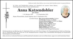 Traueranzeige Anna Katzendobler