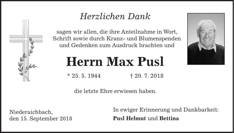 Traueranzeige Max Pusl