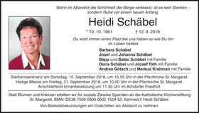 Traueranzeige Heidi Schäbel