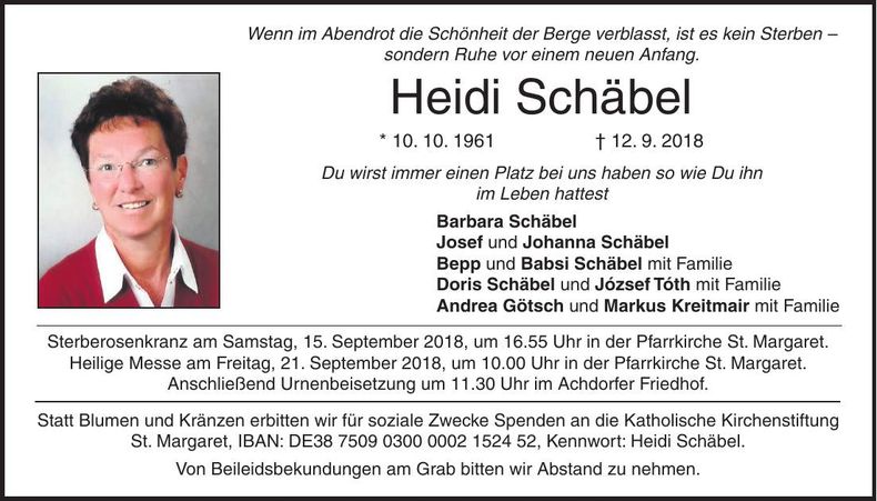 Traueranzeige Heidi Schäbel