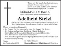 Traueranzeige Adelheid Stelzl