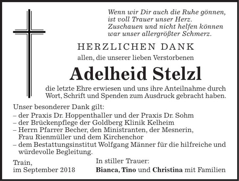 Traueranzeige Adelheid Stelzl
