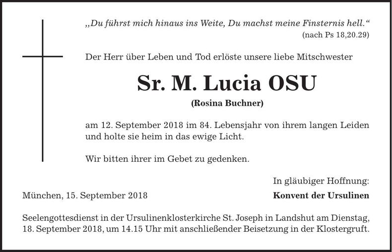Traueranzeige Lucia Buchner