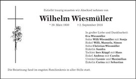 Traueranzeige Wilhelm Wiesmüller