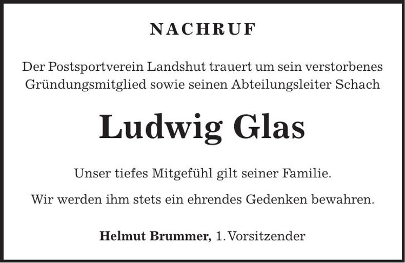 Traueranzeige Ludwig Glas