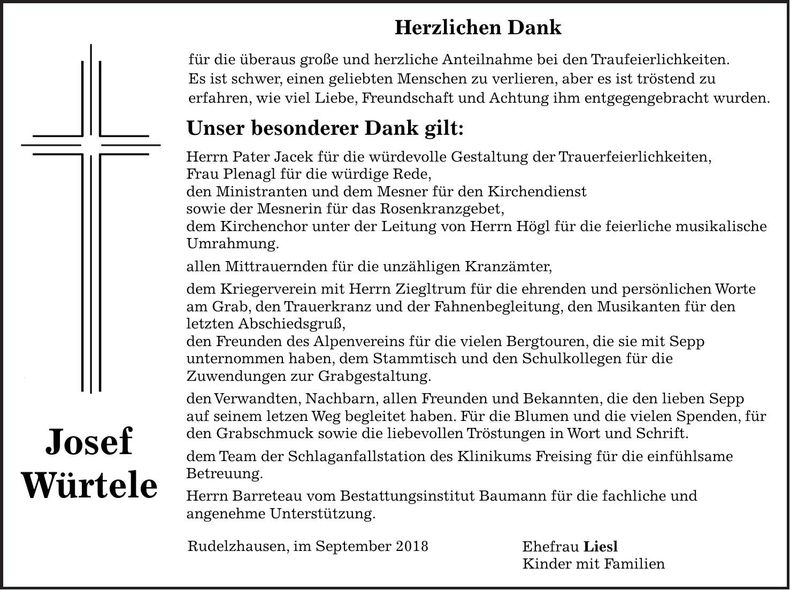 Traueranzeige Josef Würtele