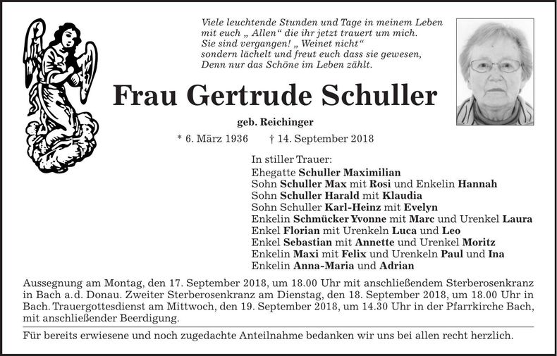 Traueranzeige Gertrude Schuller