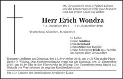 Traueranzeige Erich Wondra