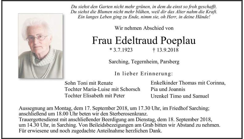 Traueranzeige Edeltraud Poeplau