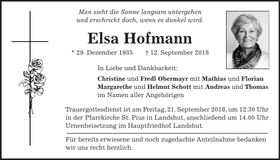 Traueranzeige Elsa Hofmann