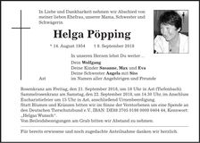 Traueranzeige Helga Pöpping