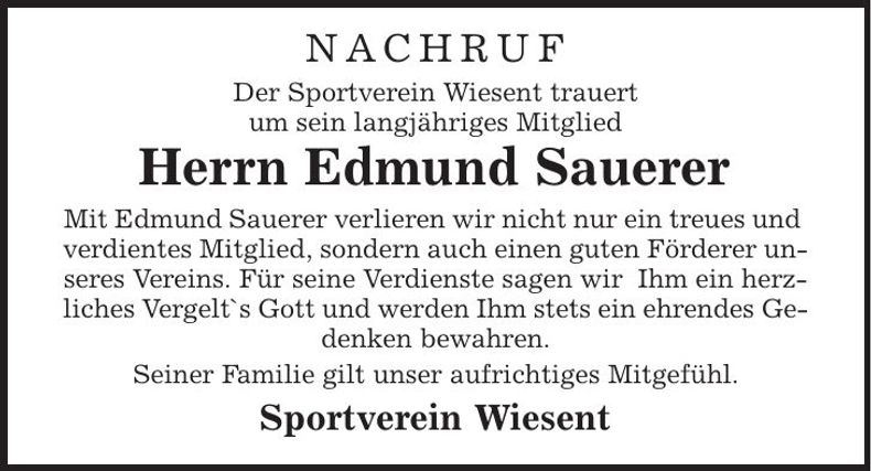 Traueranzeige Edmund Sauerer