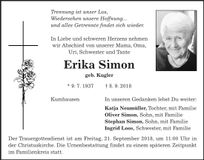 Traueranzeige Erika Simon