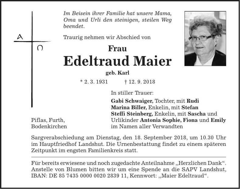 Traueranzeige Edeltraud Maier
