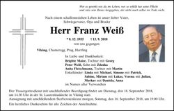 Traueranzeige Franz Weiß