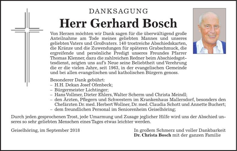 Traueranzeige Gerhard Bosch