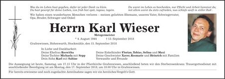 Traueranzeige Karl Wieser