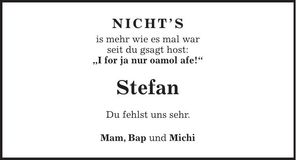 Traueranzeige Stefan Stefan