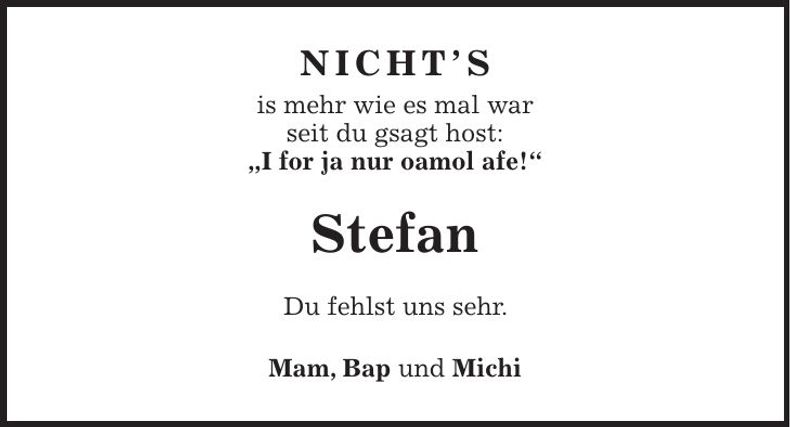 Traueranzeige Stefan Stefan