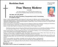 Traueranzeige Therese Riederer