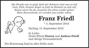 Traueranzeige Franz Friedl