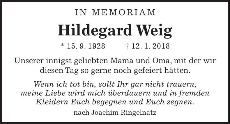 Traueranzeige Miriam Beig