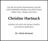 Traueranzeige Christine Hartnack