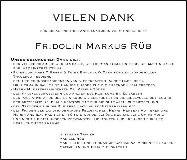Traueranzeige Rüb Friedolin