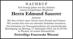 Traueranzeige Edmuns Sauerer