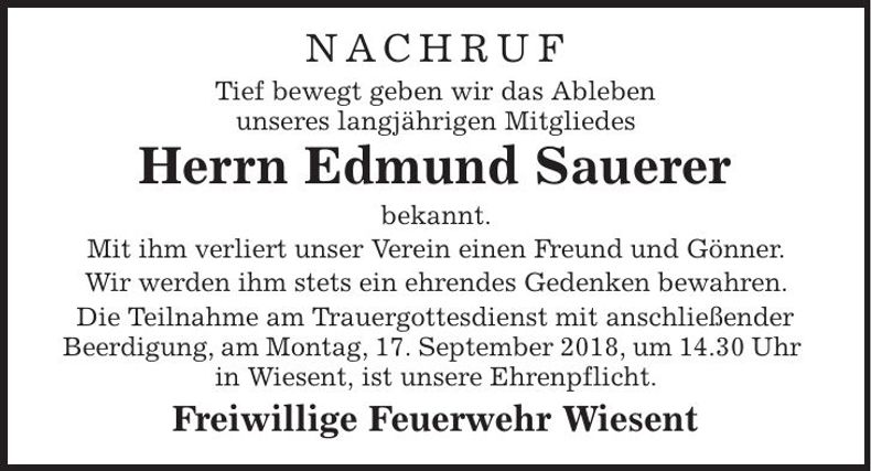 Traueranzeige Edmuns Sauerer
