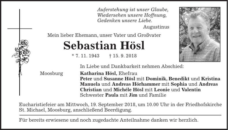 Traueranzeige Sebastian Hösl