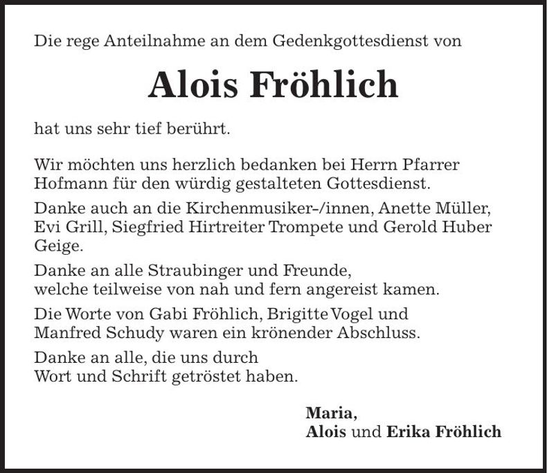 Traueranzeige Alois Fröhlich