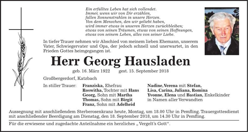 Traueranzeige Georg Hausladen