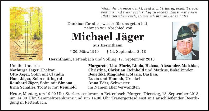 Traueranzeige Michael Jäger