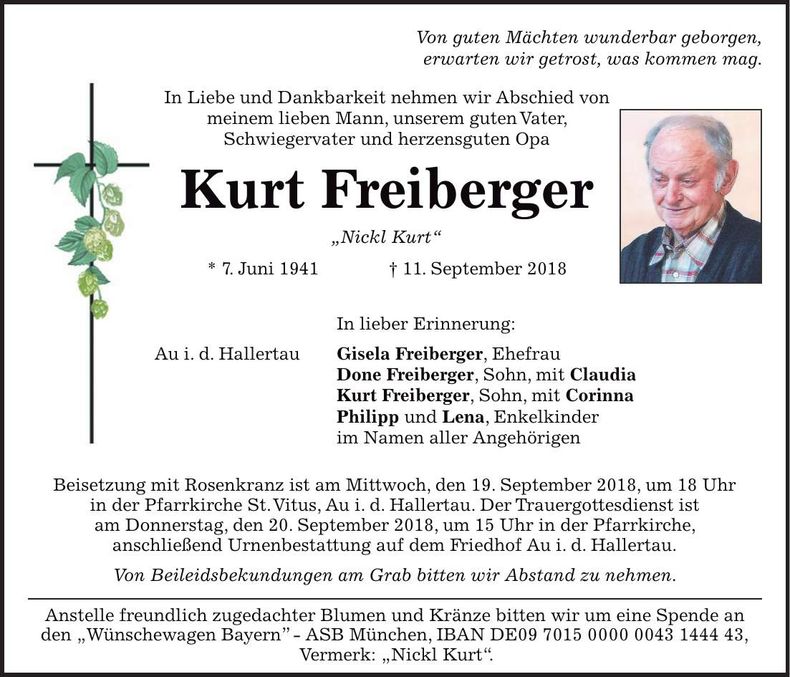 Traueranzeige Kurt Freiberger