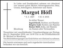 Traueranzeige Margot Höfl