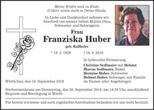 Traueranzeige Franziska Huber