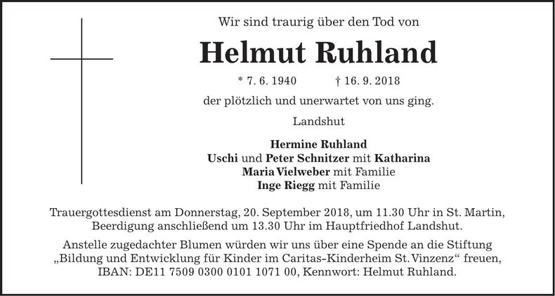 Traueranzeige Helmut Ruhland