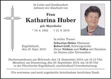 Traueranzeige Katharina Huber