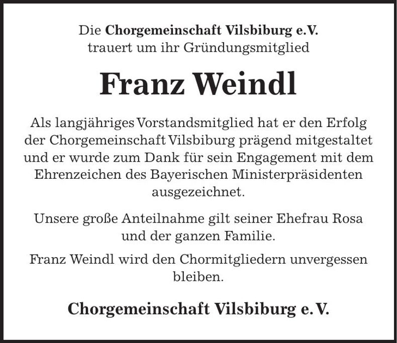 Traueranzeige Franz Weindl