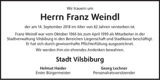 Traueranzeige Franz Weindl