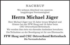 Traueranzeige Michael Jäger