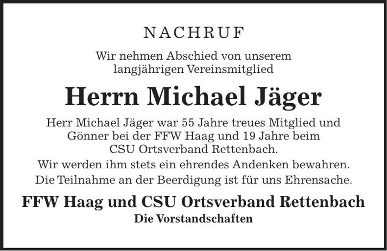 Traueranzeige Michael Jäger