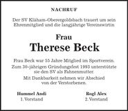Traueranzeige Therese Beck