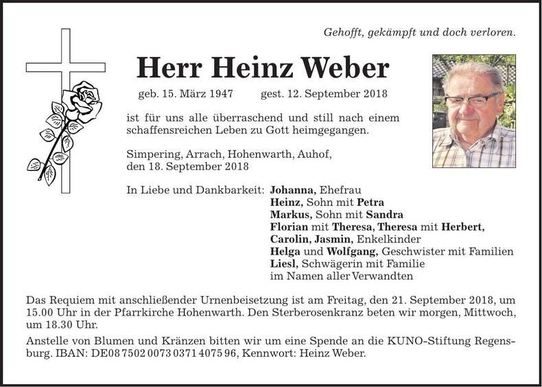 Traueranzeige Heinz Weber