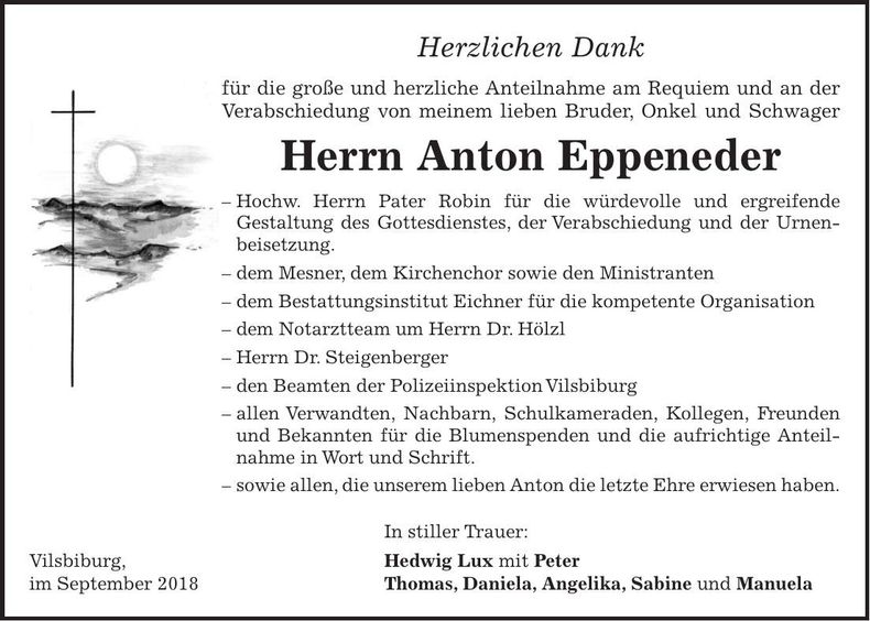 Traueranzeige Anton Eppeneder