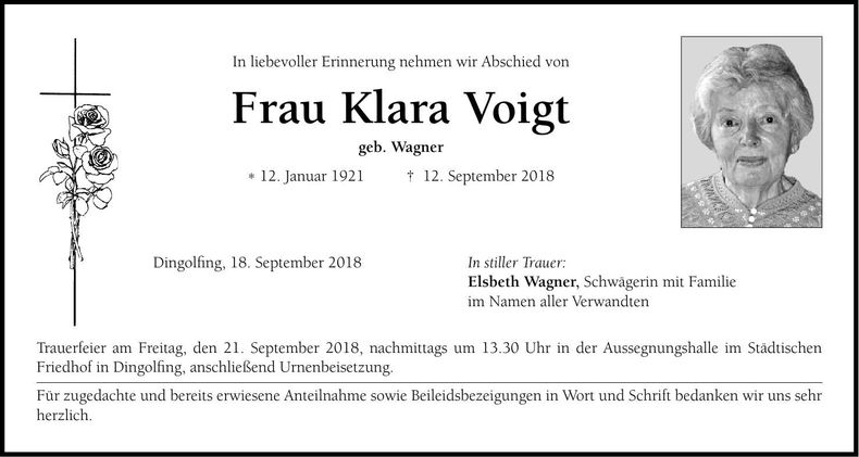 Traueranzeige Klara Voigt